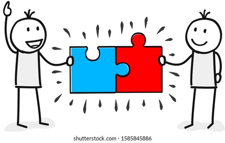 two figures with matching puzzle pieces