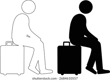 Dos figuras en estilo silueta: una con un contorno áspero, la otra con una silueta negra sólida, ambas sentadas con equipaje.