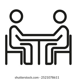 Two figures sitting at a table, engaged in conversation or discussion.