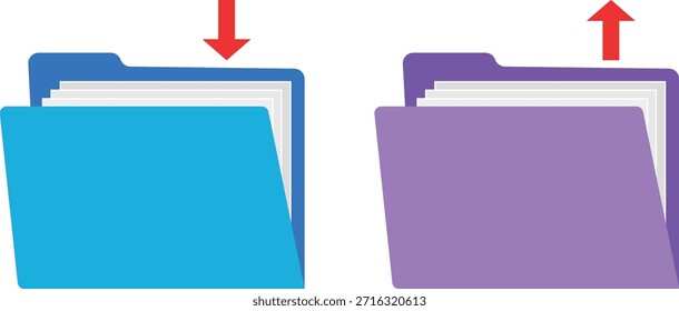 Dos carpetas de archivos, una azul y otra púrpura con flechas que indican la dirección