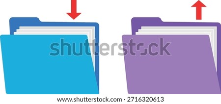 Two file folders one blue and one purple with arrows indicating direction