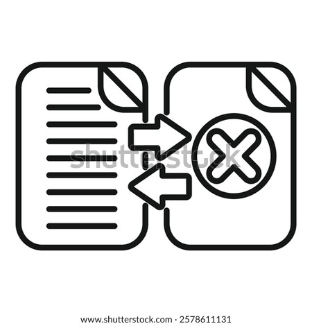 Two files exchanging data with arrows, one file with an error sign, highlighting potential data transfer problems