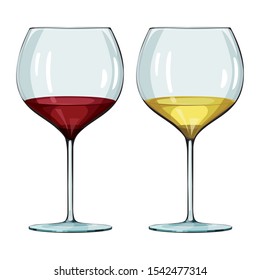two filled glasses of white and red wine