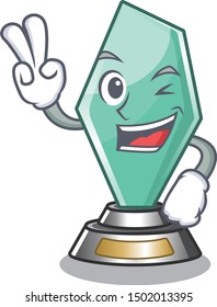 Two finger acrylic trophy isolated with the mascot