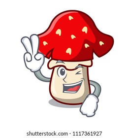 Two finger amanita mushroom character cartoon