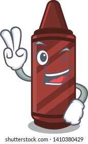 Two finger brown crayon isolated with the mascot