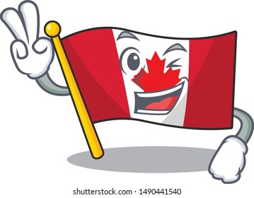 Two finger canadian flag fluttering on mascot pole
