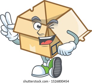 Two finger cardboard open with character mascot shape