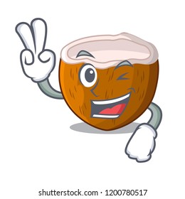 Two finger cartoon delicious ripe coconuts for drinking