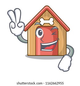 Two finger cartoon dog house and bone isolated