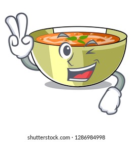 Two finger Cartoon lentil soup ready to served