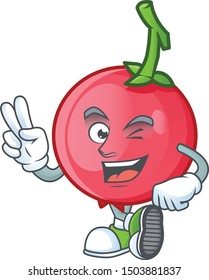 Two finger cartoon lovi lovi fruit with mascot