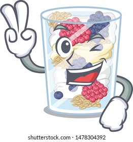 Two finger cartoon parfait in the a fridge