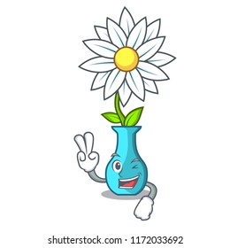 Two finger character cartoon glass vase with flowers