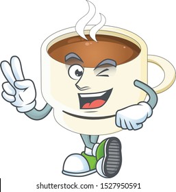 Two Finger Character Cup Coffee In Cartoon Mascot.