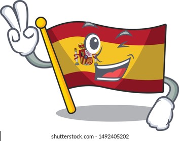 Two finger character spain flag is stored cartoon drawer