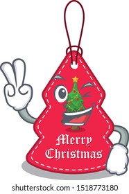 Two finger christmas tag hanging on mascot shape