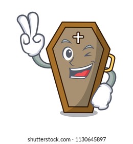 Two finger coffin character cartoon style vector illustration