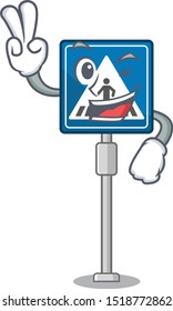Two finger crosswalk sign isolated in the cartoon