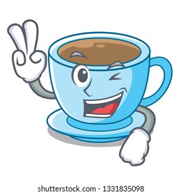 Two finger cup milk tea above cartoon table