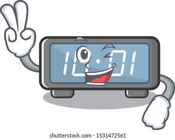 Two finger digital clock clings to cartoon wall