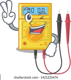 Two finger digital multimeter isolated with the character