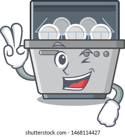 Two finger dishwasher machine isolated in the cartoon