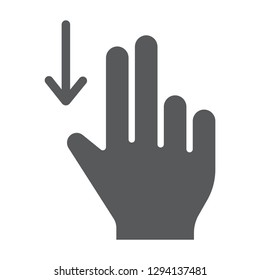 Two finger drag down glyph icon, gesture and hand, flick sign, vector graphics, a solid pattern on a white background, eps 10.