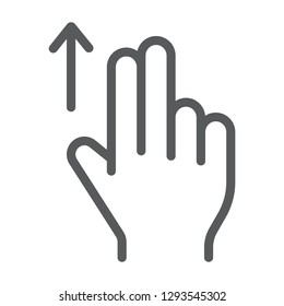 Two finger drag up line icon, gesture and hand, flick sign, vector graphics, a linear pattern on a white background, eps 10.