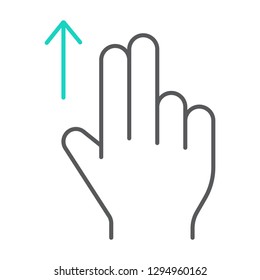 Two finger drag up thin line icon, gesture and hand, flick sign, vector graphics, a linear pattern on a white background.