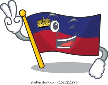 Two finger flag liechtenstein hoisted above cartoon pole