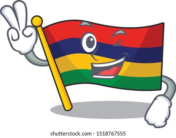 Two finger flag mauritius hoisted above cartoon pole