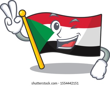 two finger flag sudan with mascot funny cartoon
