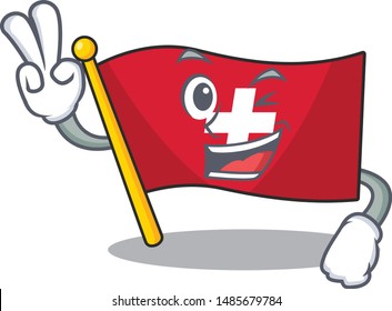 Two finger flag switzerland isolated in the character