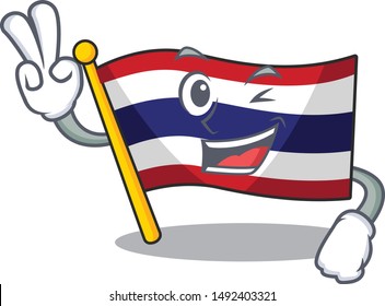 Two finger flag thailand isolated with the character