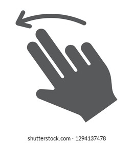 Two finger flick left glyph icon, gesture and hand, swipe sign, vector graphics, a solid pattern on a white background, eps 10.