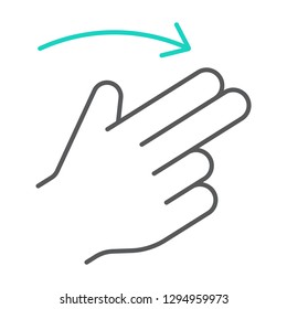 Two finger flick right thin line icon, gesture and hand, swipe sign, vector graphics, a linear pattern on a white background, eps 10.