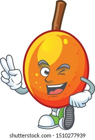 Two finger fresh jocote character mascot in cartoon