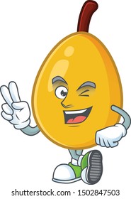 Two finger fresh loquat cute cartoon character style.