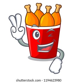 Two finger fried chicken in red bucket cartoon