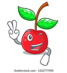 Two finger fruit cherry above wooden character table
