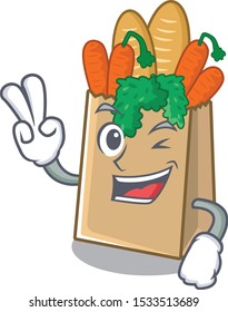 Two finger grocery bag in above cartoon table