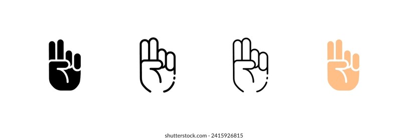 Iconos con dos dedos de la mano. Distintos estilos, dos iconos de la mano de los dedos, índice y dedo medio. Iconos del vector