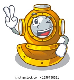 Two finger helmet diving isolated in the cartoon
