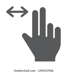 Two finger horizontal scroll glyph icon, gesture and hand, press sign, vector graphics, a solid pattern on a white background, eps 10.