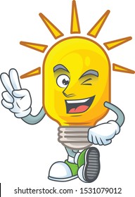 Two finger icon lamp cartoon character with mascot
