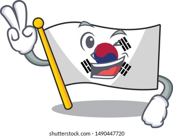 Two finger korean flag in the cartoon shape