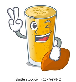 Two finger lassi mango in a cartoon bottle