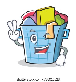 Two finger laundry basket character cartoon