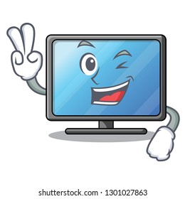 Two finger lcd tv above wooden cartoon table